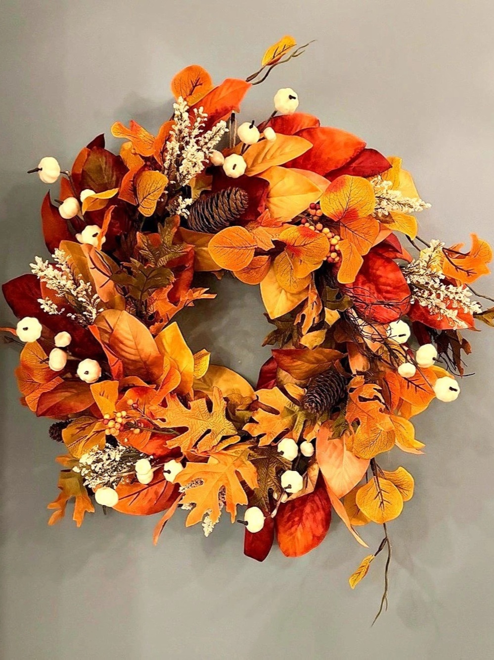 Fall Harvest Floral Wreath - Orange & Brown